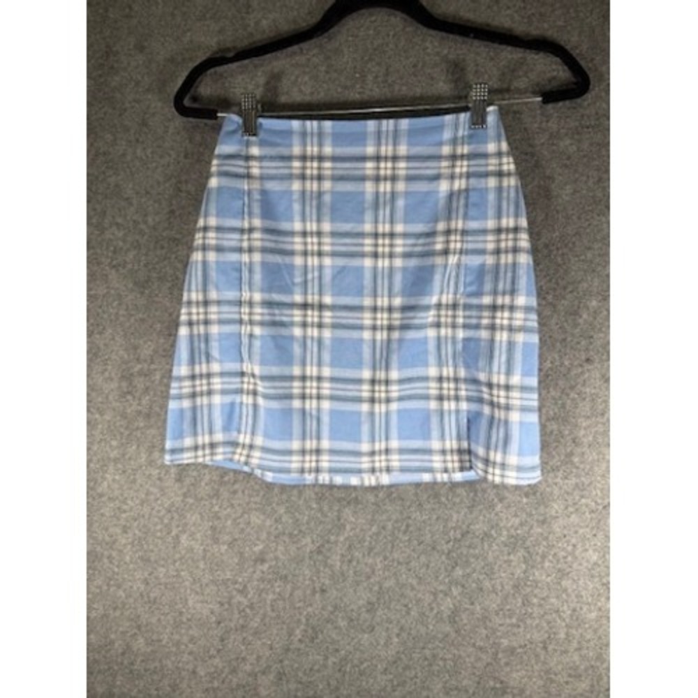 Brandy Melville Light Blue Plaid Mini Skirt Women's One Size Y2K Preppy Academia